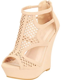 Cambridge Select Women's Open Toe Cutout Caged Chunky Platform Extra High Wedge Sandal