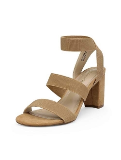 Women's Open Toe High Chunky Elastic Strap Dress Heel Sandals