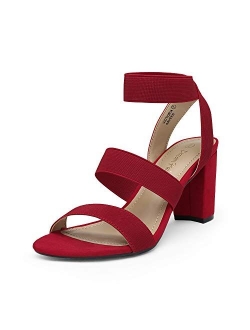 Women's Open Toe High Chunky Elastic Strap Dress Heel Sandals