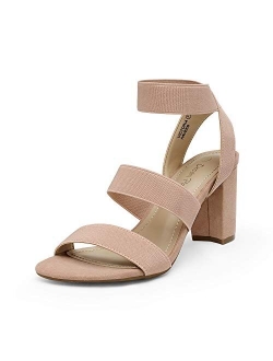 Women's Open Toe High Chunky Elastic Strap Dress Heel Sandals