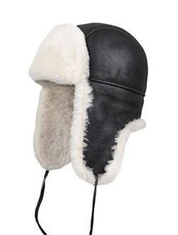 Zavelio Unisex Shearling Sheepskin Leather Aviator Russian Ushanka Trapper Winter Fur Hat