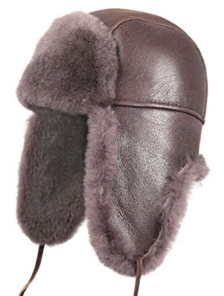 Zavelio Unisex Shearling Sheepskin Leather Aviator Russian Ushanka Trapper Winter Fur Hat