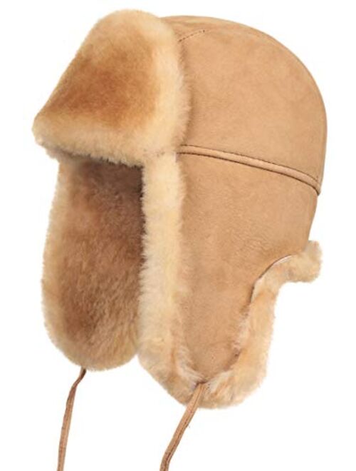 Zavelio Unisex Shearling Sheepskin Leather Aviator Russian Ushanka Trapper Winter Fur Hat