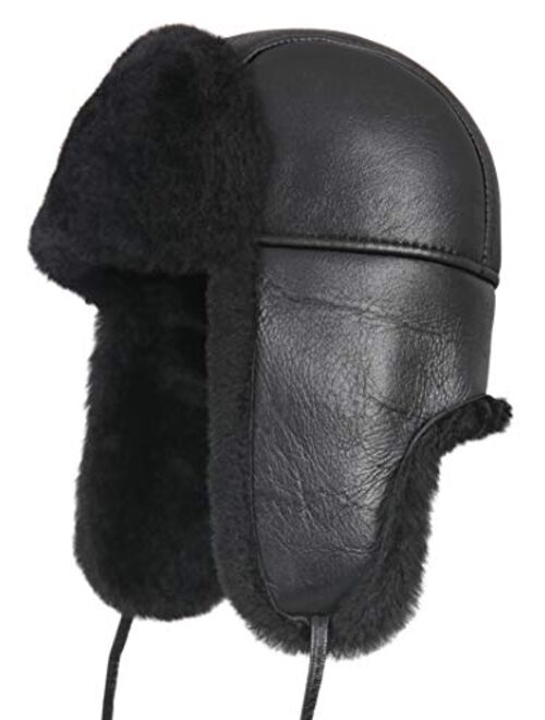 Zavelio Unisex Shearling Sheepskin Leather Aviator Russian Ushanka Trapper Winter Fur Hat