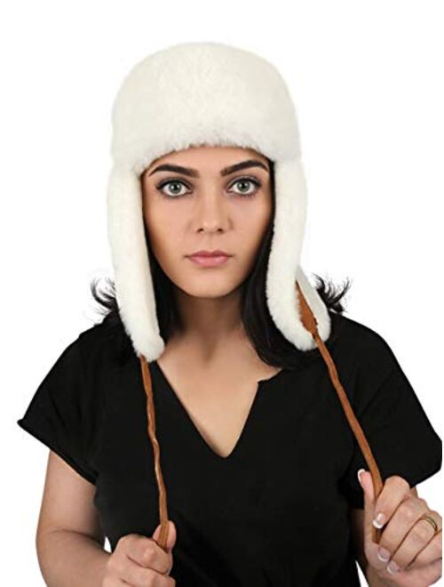 Zavelio Unisex Shearling Sheepskin Leather Aviator Russian Ushanka Trapper Winter Fur Hat