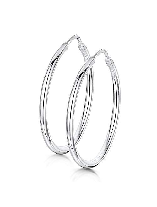 Amberta 925 Sterling Silver Fine Circle Hinged Hoops - Round Creole Sleeper Earrings Diameter Size: 7 10 15 20 25 35 45 55 mm