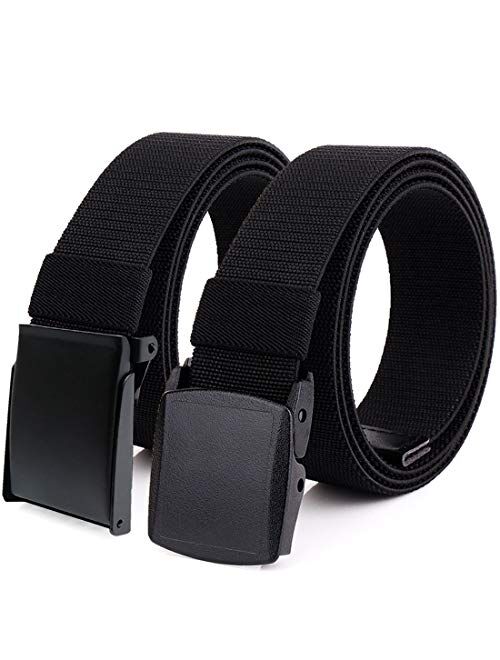 Hoanan 2-Pack Elastic Stretch Belt, Mens All Size No Metal Nylon Tactical Hiking Belt