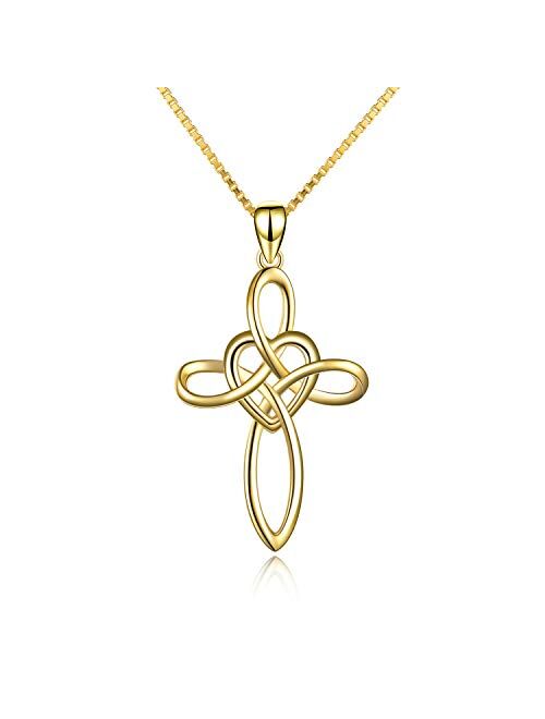 YFN Celtic Knot Cross Necklace Sterling Silver Infinity Love Heart Pendant Necklace