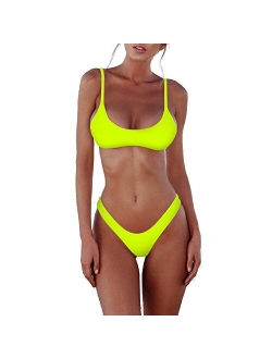 SherryDC Women's Solid Scoop Neck Push up Padded Brazilian Thong Bikini Swimsuit