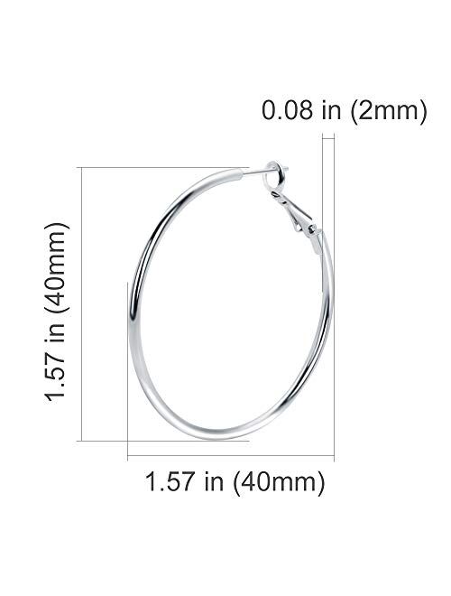 Rugewelry 925 Sterling Silver Hoop Earrings,18K White Gold Plated Polished Rounded Hoop Earrings For Women Girls,Gift Box Packaging