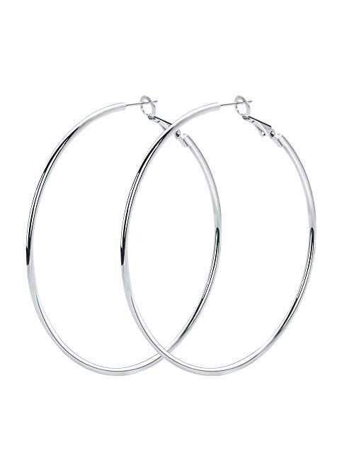 Rugewelry 925 Sterling Silver Hoop Earrings,18K White Gold Plated Polished Rounded Hoop Earrings For Women Girls,Gift Box Packaging