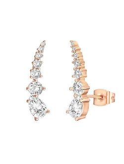 14K Gold Plated Sterling Silver Post Cubic Zirconia Ear Crawler Earrings - Faux Diamond Arrow Ear Climber Fashion Earrings in Rose Gold, White Gold and Yellow Gold