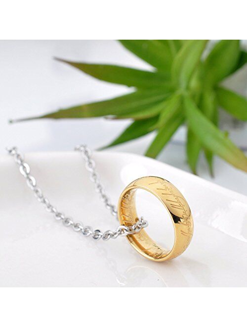 LUREME Engraved Gold Plated Stainless Steel Ring Pendant Chain Necklace for Men Women Girls Teens A1000001