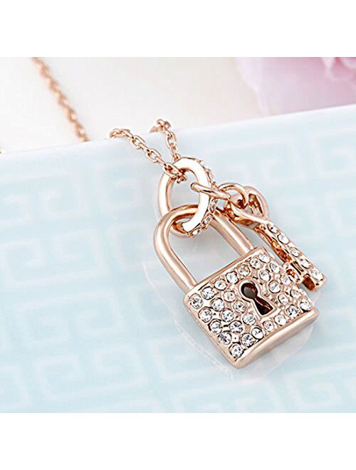 joyliveCY Women Lock & Key Gold Plated Necklace Rose Gold Chain Necklace