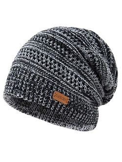 OMECHY Mens Winter Knit Warm Hat Stretch Plain Beanie Cuff Toboggan Cap