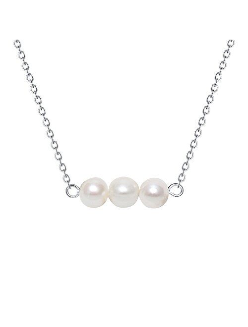 Simple Tiny Dainty Pearl Necklace - Small June Birthstone Pearl bar Choker for Womens, Heavy-duty