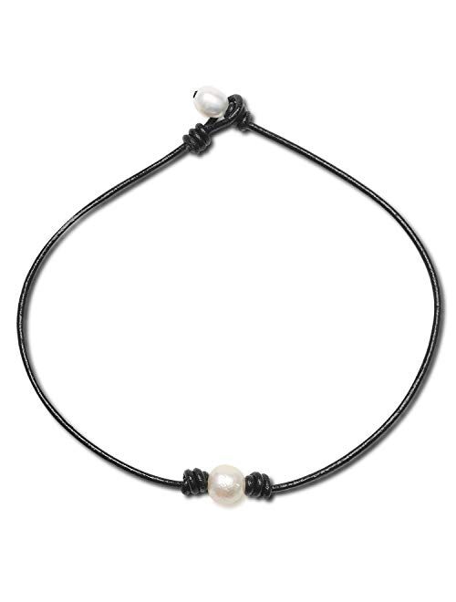 Simple Tiny Dainty Pearl Necklace - Small June Birthstone Pearl bar Choker for Womens, Heavy-duty