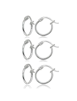 Sterling Silver Small High Polished Round Thin Lightweight Unisex Click-Top Hoop Earrings, Choose a Size & Metal