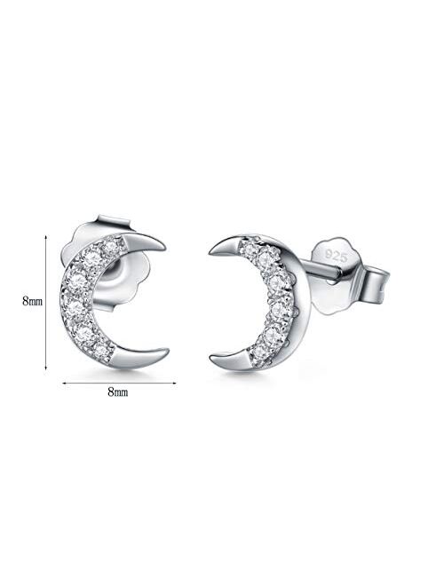 925 Sterling Silver Stud Earrings, BoRuo Crescent Moon High Polish Tarnish Resistant Earrings