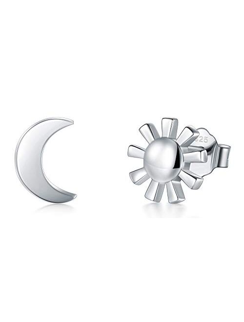 925 Sterling Silver Stud Earrings, BoRuo Crescent Moon High Polish Tarnish Resistant Earrings