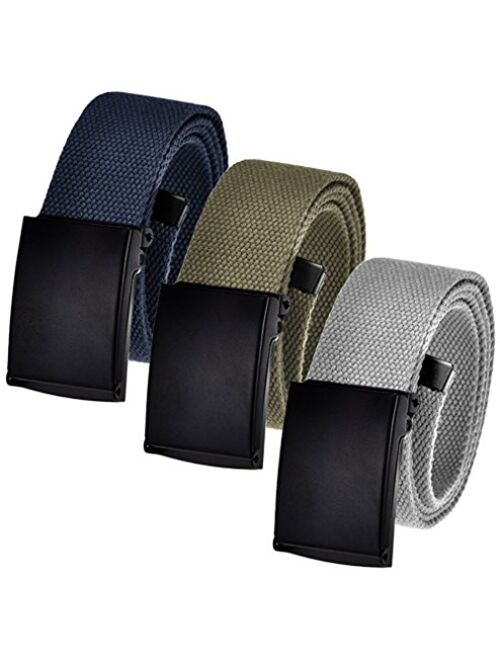 Men's Cut to Fit Golf Belt Casual Outdoor Canvas with Black Military Flip Top Buckle