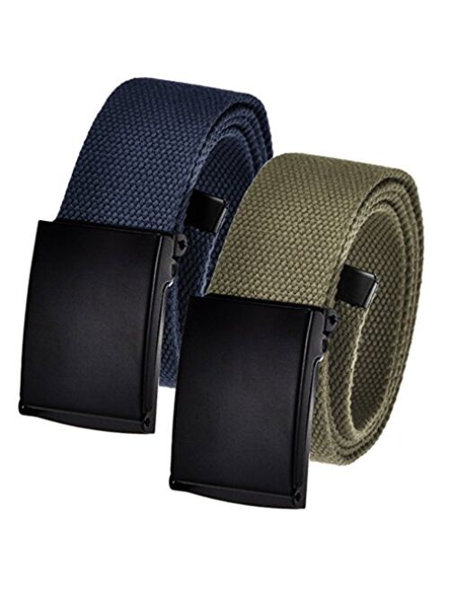 Men's Cut to Fit Golf Belt Casual Outdoor Canvas with Black Military Flip Top Buckle