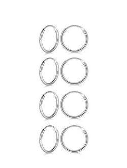 RoseJeopal Hoop Earring 14K White Gold Plated S925 Sterling Silver Endless Small Hoop Earring Set for Cartilage Nose Lip Rings 8mm-16mm