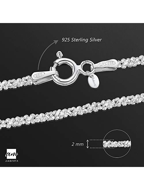 Amberta 925 Sterling Silver 2 mm Snow/Rock Chain Necklace 16" 18" 20" 22" in