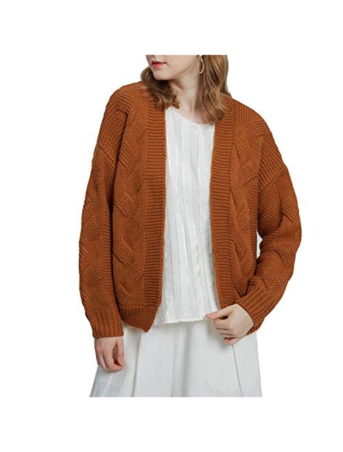 samyama Women Open Front Long Sleeve Chunky Ribbed Knit Cardigan Sweaters Outwear Coat