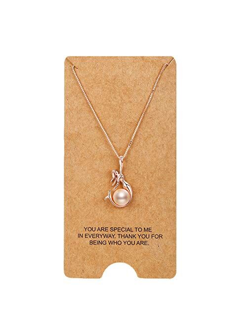 WRISTCHIE Womens Jewelry 925 Sterling Silver and Freshwater-Cultured Pearl Mermaid Pendant Necklace 18+2"