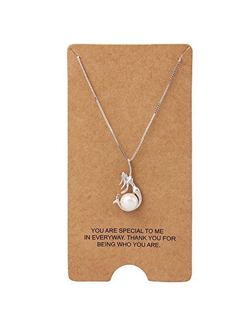 WRISTCHIE Womens Jewelry 925 Sterling Silver and Freshwater-Cultured Pearl Mermaid Pendant Necklace 18+2"