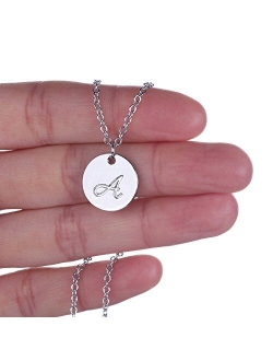 AOLO Personalized Birthstone Initial A Necklace Engraved Disc Danity Pendant Necklaces Silver