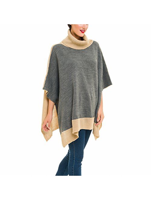 Cardigan Poncho Turtleneck Sweater: Women Shawl Wrap Cape Coat for Fall Winter