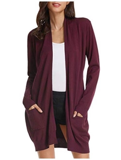 Women's Casual Open Front Cardigan Long Knitted Sweaters with Pockets