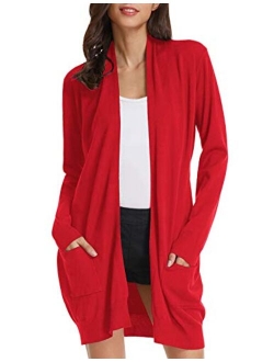 Women's Casual Open Front Cardigan Long Knitted Sweaters with Pockets