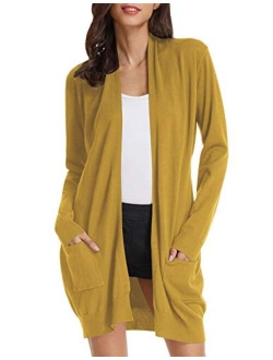 Women's Casual Open Front Cardigan Long Knitted Sweaters with Pockets