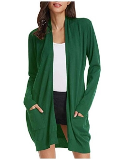 Women's Casual Open Front Cardigan Long Knitted Sweaters with Pockets