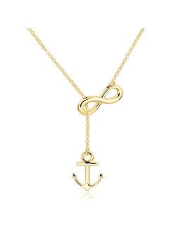 ELBLUVF Newest Stainless Steel Anchor Infinity Y Shaped Lariat Style Necklace 18inch for Women 3 Colors