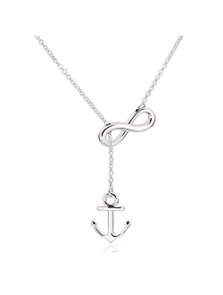 ELBLUVF Newest Stainless Steel Anchor Infinity Y Shaped Lariat Style Necklace 18inch for Women 3 Colors