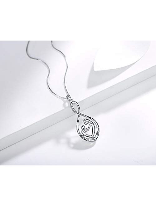 MUATOGIML Mother's Birthday Gifts 925 Sterling Silver Love You Mom Heart Infinity Pendant Necklace for Women Nana