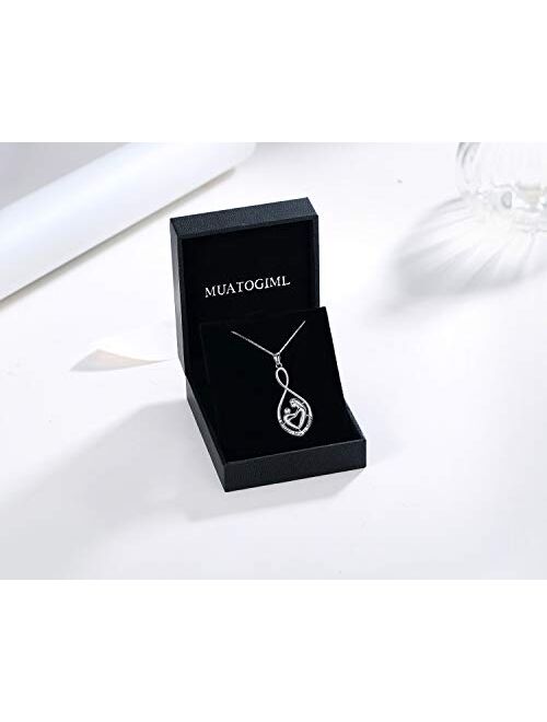 MUATOGIML Mother's Birthday Gifts 925 Sterling Silver Love You Mom Heart Infinity Pendant Necklace for Women Nana