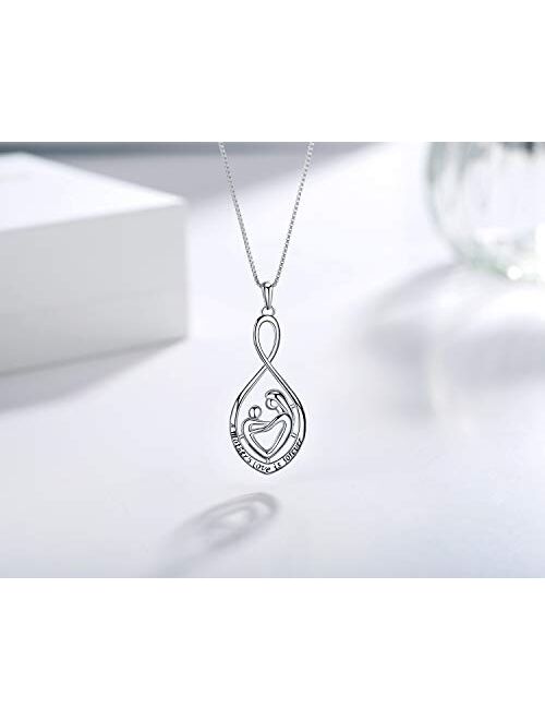 MUATOGIML Mother's Birthday Gifts 925 Sterling Silver Love You Mom Heart Infinity Pendant Necklace for Women Nana