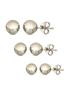 14K Solid Gold Ball Stud Earrings (3-Pair-Pack) 3MM 4MM and 5MM - Choose a Color