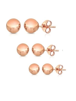 14K Solid Gold Ball Stud Earrings (3-Pair-Pack) 3MM 4MM and 5MM - Choose a Color