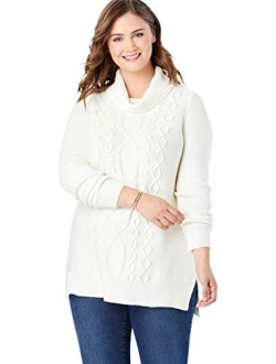 Woman Within Women's Plus Size Turtleneck Cable Long Sleeve Sweater Pullover