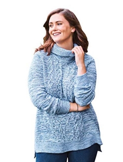 Woman Within Women's Plus Size Turtleneck Cable Long Sleeve Sweater Pullover