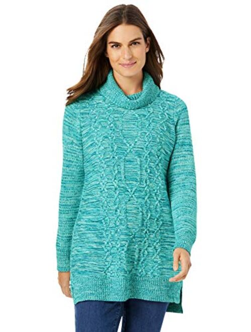 Woman Within Women's Plus Size Turtleneck Cable Long Sleeve Sweater Pullover