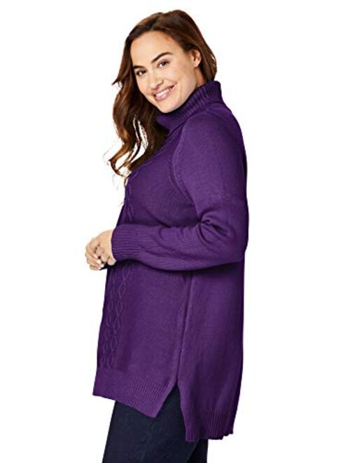 Woman Within Women's Plus Size Turtleneck Cable Long Sleeve Sweater Pullover