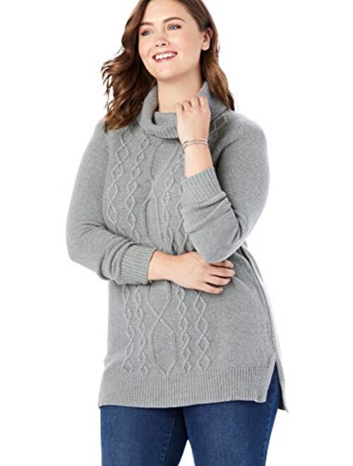 Woman Within Women's Plus Size Turtleneck Cable Long Sleeve Sweater Pullover