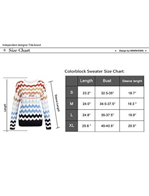 Newshows Women's Knit Long Sleeve Striped Color Block Loose Casual Pullover Sweater Jumper Tops